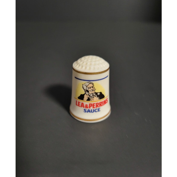 Vintage 1980 Franklin Mint Advert Lea & Perrins Sauce Porcelain Thimble - Picture 1 of 5